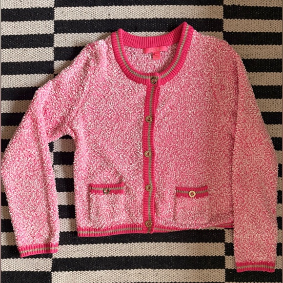 Lilly Pulitzer pink sparkle cardigan sweater-L- size down recommended - Picture 2 of 10